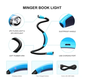 rechargeable LED Book Light Neck Hug Light, 46000K Daylight 3 Brightness Modes and Flexible Arm for Bed Reading Night Jogging