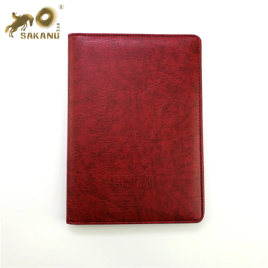 red imitate leather portfolio pu leather A5 simple file folder with notepad