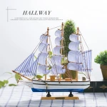 Retro Mediterranean 33cm Wood Sailboat Model Desktop Small Ornaments Home Decor Wooden Crafts