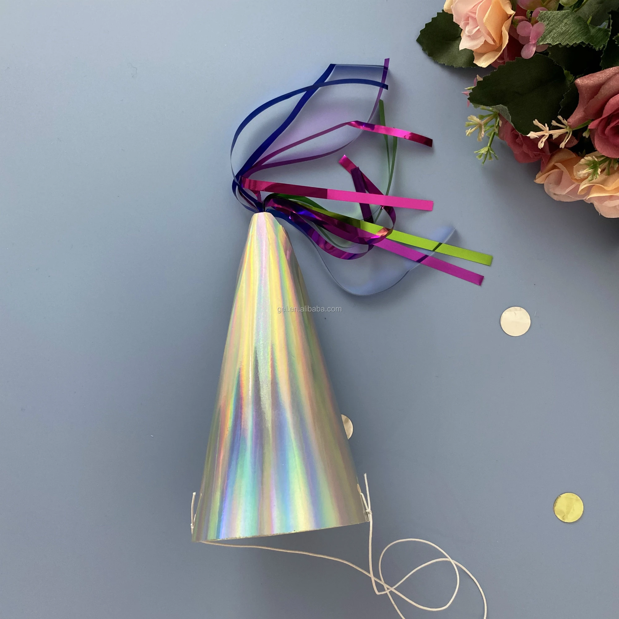 Romantic dream style laser silver paper cone  hat  for birthday wedding party decoration supplies