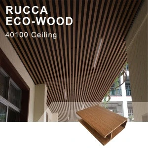 Rucca WPC outdoor faux wood ceiling panel, false design decorative plastic ceiling tiles 40*100mm Foshan China