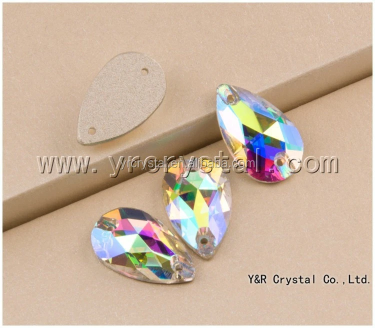 Sew on Crystal Tear Drop 17x28mm Crystal AB Rhinestones