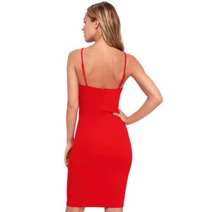 Sexy V-neck Party Dress Red Bodycon Mini Club Dress
