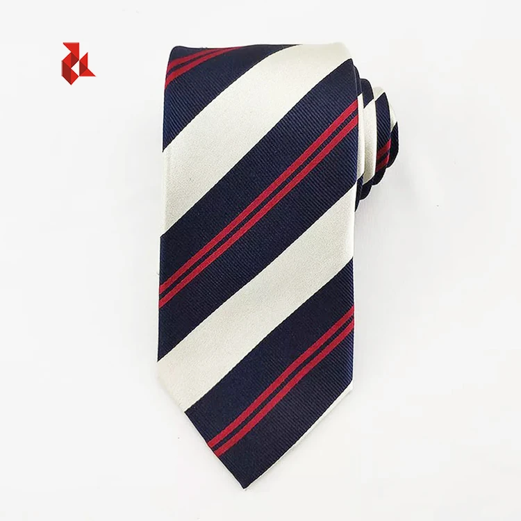 Shengzhou Necktie 100% Woven Silk Navy White Striped Tie