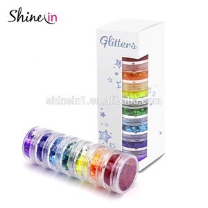 Shinein Hot Sale Pretty Holographic Multicolor Rainbow Cosmetic Glitter Nail Glitter Face Body Rainbow Chunky Glitter