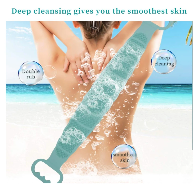 Silicone Bath Body Brush Exfoliating Long Double Side Silicone Body Back ScrubberStrong Rub Back Mud Silica Gel Bath Towel