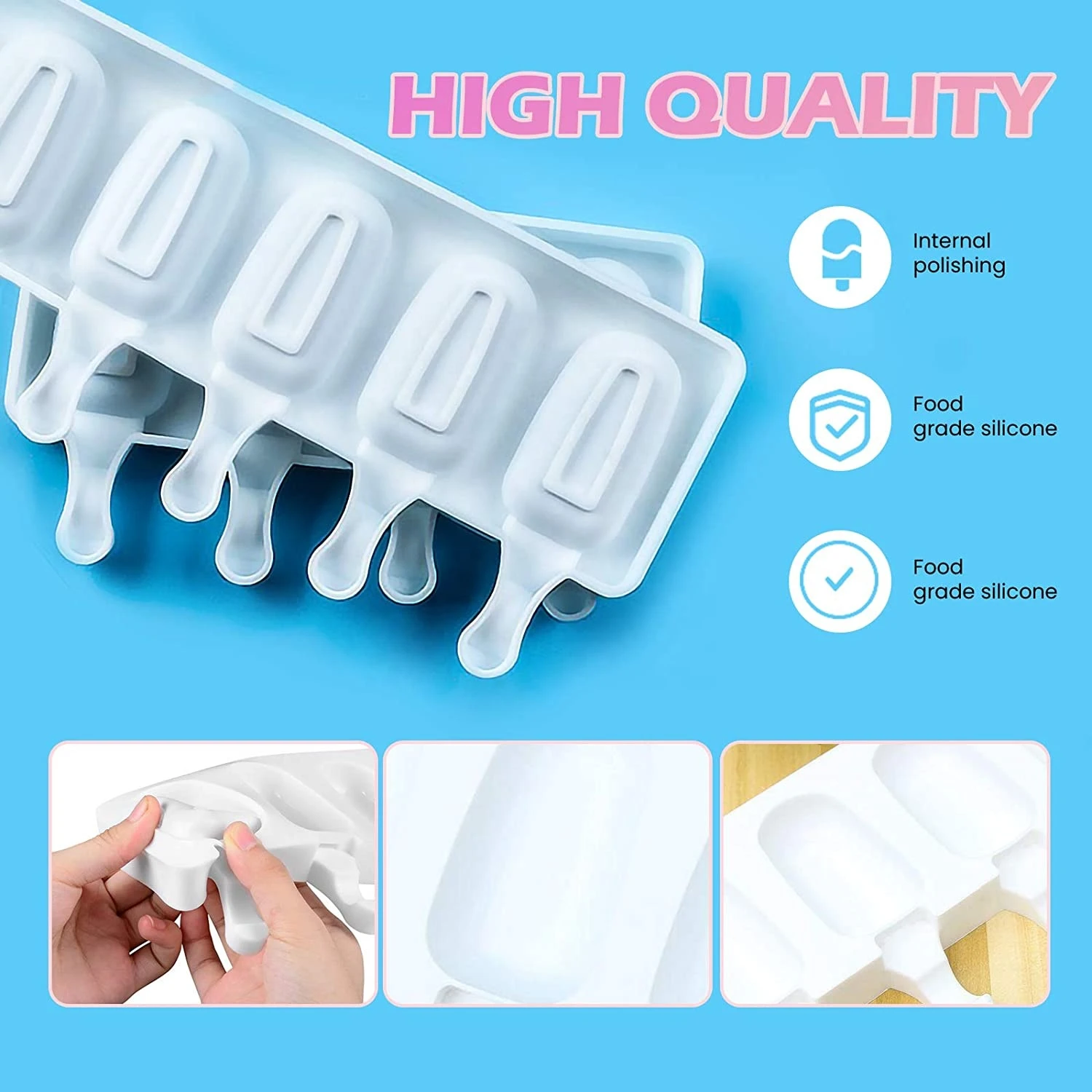 Silicone Popsicle Mold With Free Sticks Ice Pop Cream Molds 3D 8 Cavities Oval Irregular Mould