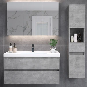 Simple Design Melamine Plywood Vanity Cabinets Wall Mounted Mirrored Bathroom Vanity Cabinets