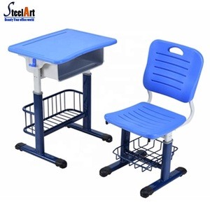 Single height adjustable school desk and chairs