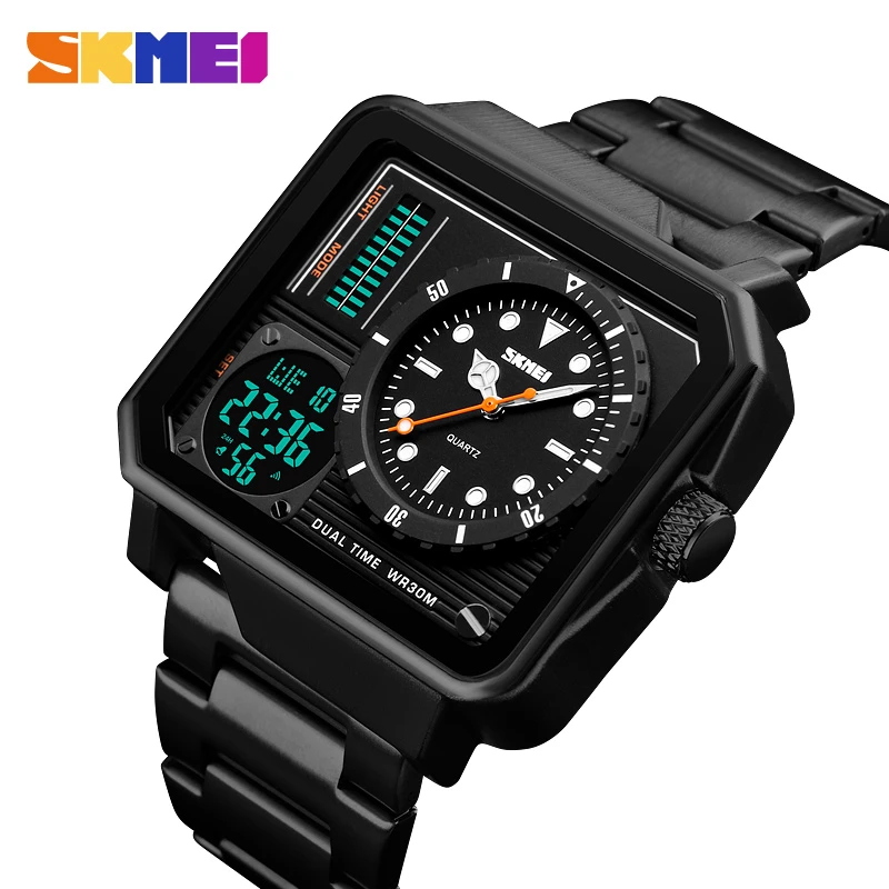 Skmei 1392 business luxury watch 3atm water resistant stainless steel watch digital clock