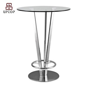 (SP-BT641) Modern Style Metal Base Round High Glass Home Bar Table