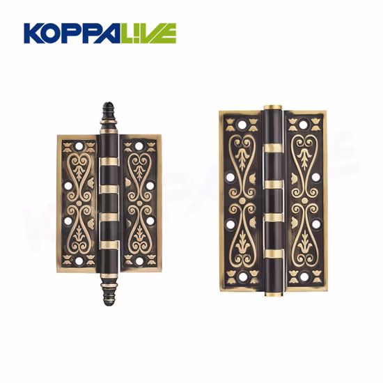 Koppalive Chinese Style Antique Brass Wood Door Hinge 4 Inch Interior Bedroom Silent Butt Hinges with Crown Tip