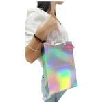 Special shiny hologram Paper material printing custom LOGO cosmetics bags cases with handle