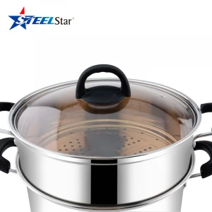 stainless steel steamer pot and cooking pots with glass lid 3layer