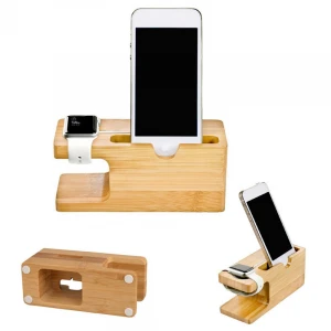 Stock on hand 2 In 1 Bamboo mobile phone holder charging base Lazy phone charger stand