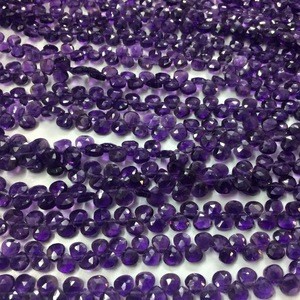 Stone Natural African Amethyst Faceted Heart Briolette Loose Beads Strand for Jewelry Making