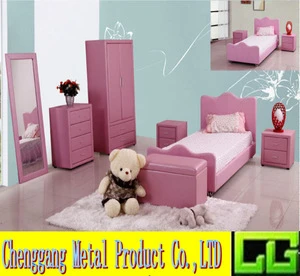 Stylish lovely girl bedroom furniture set in half pu upholstery
