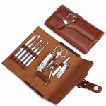 Top Quality Custom Manicure & Pedicure Kit Leather Pouch Manicure Set Brown Pedicure Set of 10 Pieces