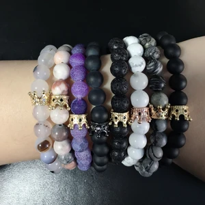 top sellers 2020 for amazon wholesale fashion jewelry 8mm natural stone bead charm bracelet crown bracelet