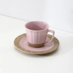 Unique design pink brown striped embossed spotted glaze banquet Mocha coffee tea cup saucer