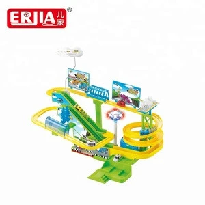 Urban orbital park racing game electric slot car toy with assemble set