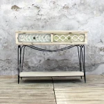 Vintage Modern Wood Metal French Style 2 Drawer Console Table, Antique Shabby Chic Console Table, New French Collection