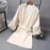 Vogue Women Girls kids Bridesmaid Bride Satin silky Plain Kimono Lace Robes Bathrobe Nightgown