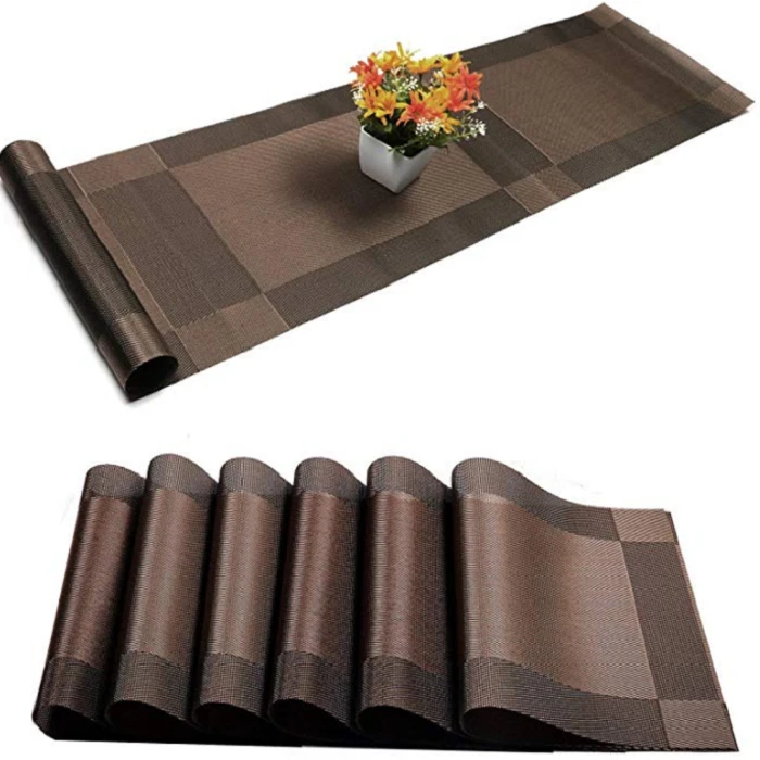 Washable waterproof insulated Cross weave grey silver PVC table runner