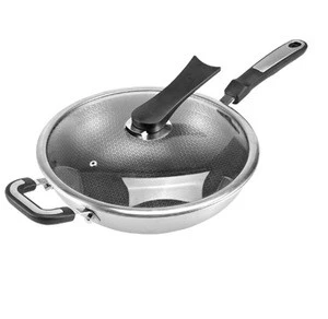 WBD154 Quality Stainless Steel Cooking Wok without oily smoke honeycomb With Lid
