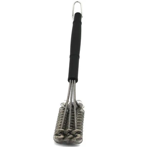 WC201S19 Three head stainless steel brush zinc plating Twisted wire and OPP handle bbq cleaning 3 in 1 grill brush