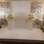 wedding backdrop idea outdoor triangle silk Flower Artificial wedding arch Flower backdrop decoration