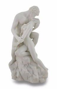 Western White Marble Stone Naked Couple Kiss Sculpture, woman and man sculpture