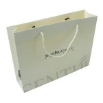 White Fancy Paper Packaging Jewelry Custom Gold Foil Logo Gift Paper Bag With Fabric Handle