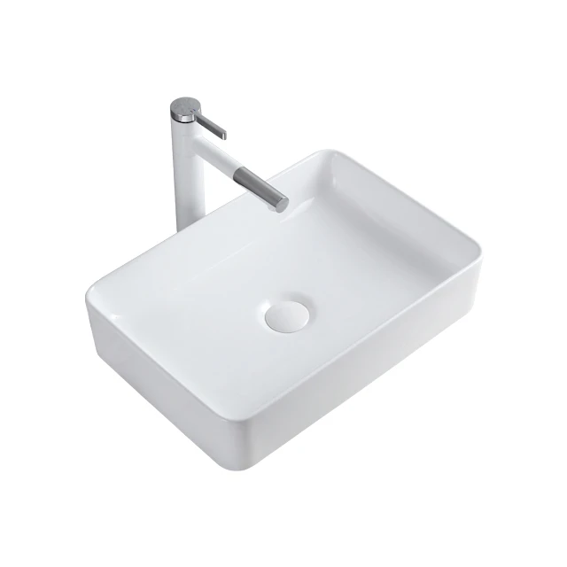 White Rectangle Countertop Sink Bathroom Customized Ceramic Table Top Wash Basin