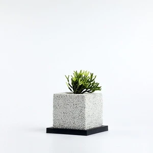 White regular square volcanic rocks planters lava stone  bonsai plants