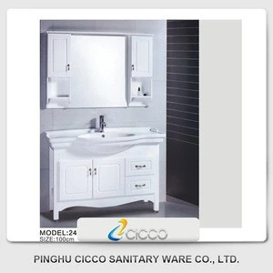 White Stainless Steel Bathroom Vanity Cabinets With Double Ceramics Basin For Bathroom Furniture