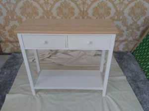 White Wooden display console table with storage drawer and shelf for living room