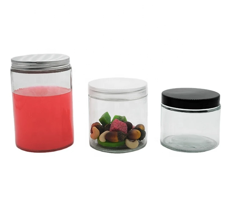 Wholesale 100ml 300ml 360ml 400ml 500ml 750ml Wide Mouth Straight Side Glass Jars with White Plastic Lid Custom Label
