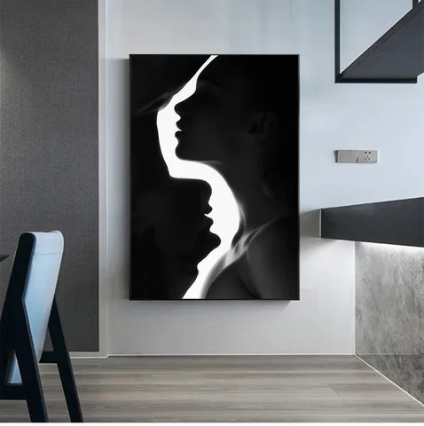 Wholesale Abstract line figure wall home decor black photo frame 4x6 black Background frame painting