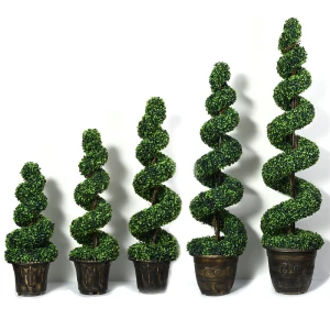 Wholesale Artificial boxwood spiral topiary grass tree bonsai artificial plants tree for home indoor decoration