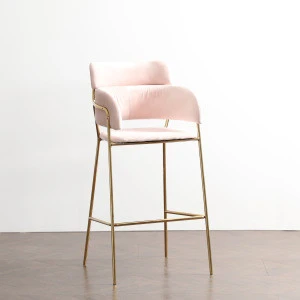 Wholesale Bar Furniture Nordic Modern High Chair Velvet Metal Bar Stool with back