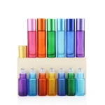 wholesale blue color 10ml glass roll on bottle with stainless steel roller ball