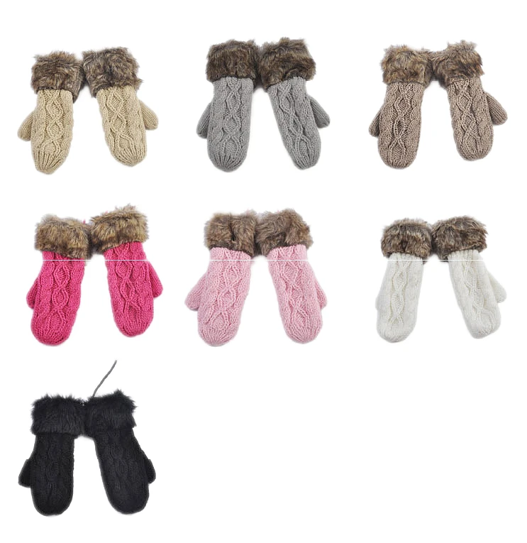 Wholesale fashion ladies women winter thick acrylic knit Hang Neck Wrist Knit Gloves, soft Weaving Knitted Mittens
