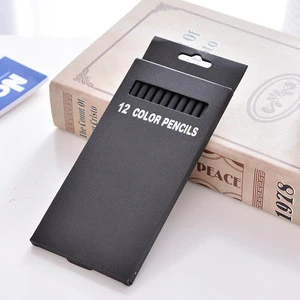 Wholesale High Quality Black Wooden 12 Color Pencil in paper box stationery set