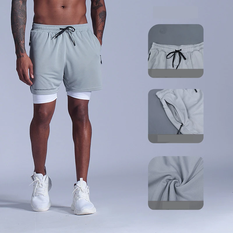 Wholesale Mens 2 Layers Security Sports Training Workout Shorts Fitness Quick Drying GYM Shorts