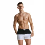 Wholesale Mens Swim Trunks with Pockets Solid Patchwork Quick Dry Swimwear Surf Board Beach Trunks Men Low Waist