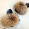 Wholesale New Design Women Luxury Fur Slides With Real Raccoon Fur Slippers for Traveling Summer Fur Sandals Sliders
