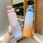 WHY85 1000ml Sport Water Bottle Large Capacity Gradient Color Water Cup Leak-proof Portable Bounce Lid Frost Water Bottle