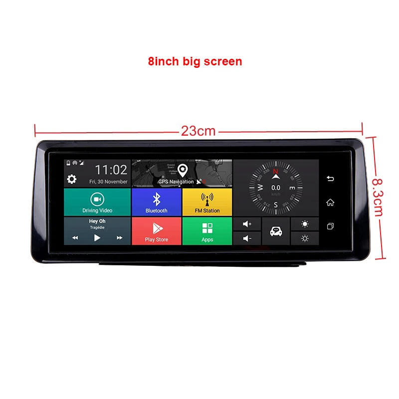 WIFI 3G 4G Car ADAS DVR Camera 8 Inch FHD 1080P Android Dash Cam GPS Navigation with Car Video Recorder Dual Lens Reverse image