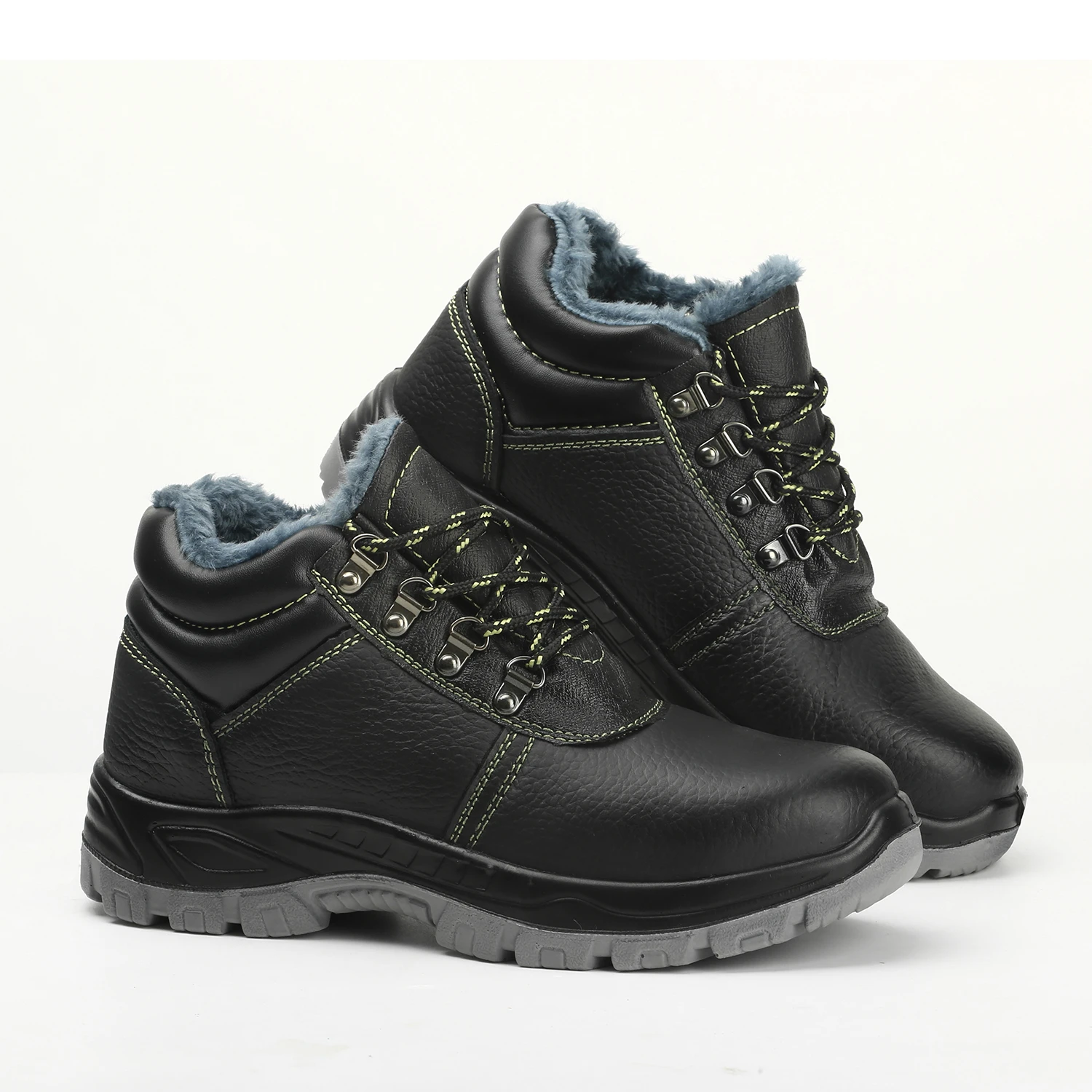 Winter thermal double density polyurethane sole upper leather insulation safety shoes with anti-smash steel toes